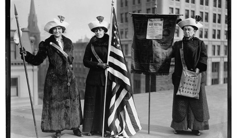 suffragettes with flags